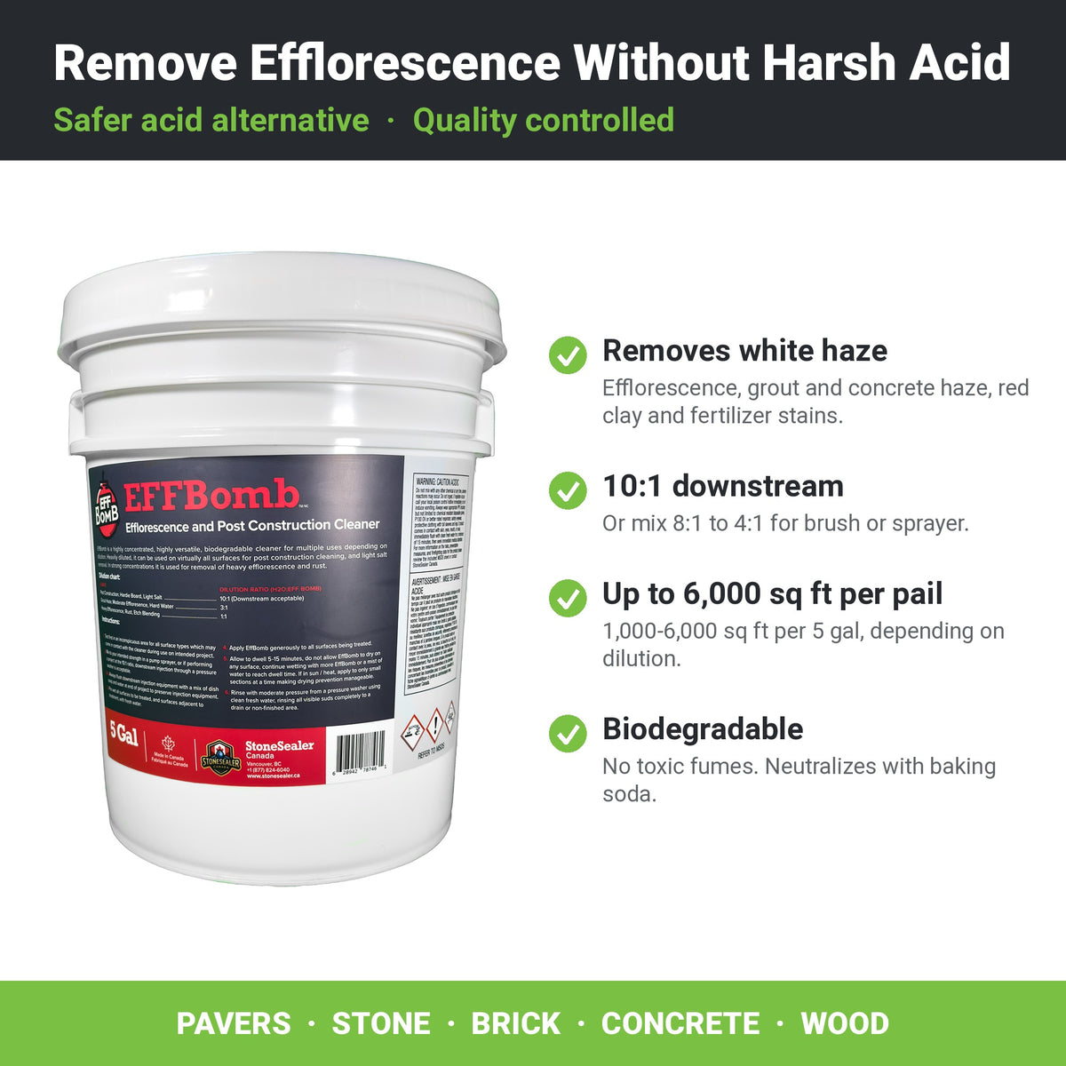 EffBOMB Efflorescence Remover Concentrate key benefits
